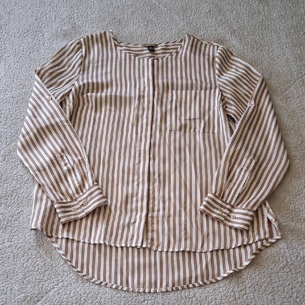Dana Buchman Beige And White Striped Blouse